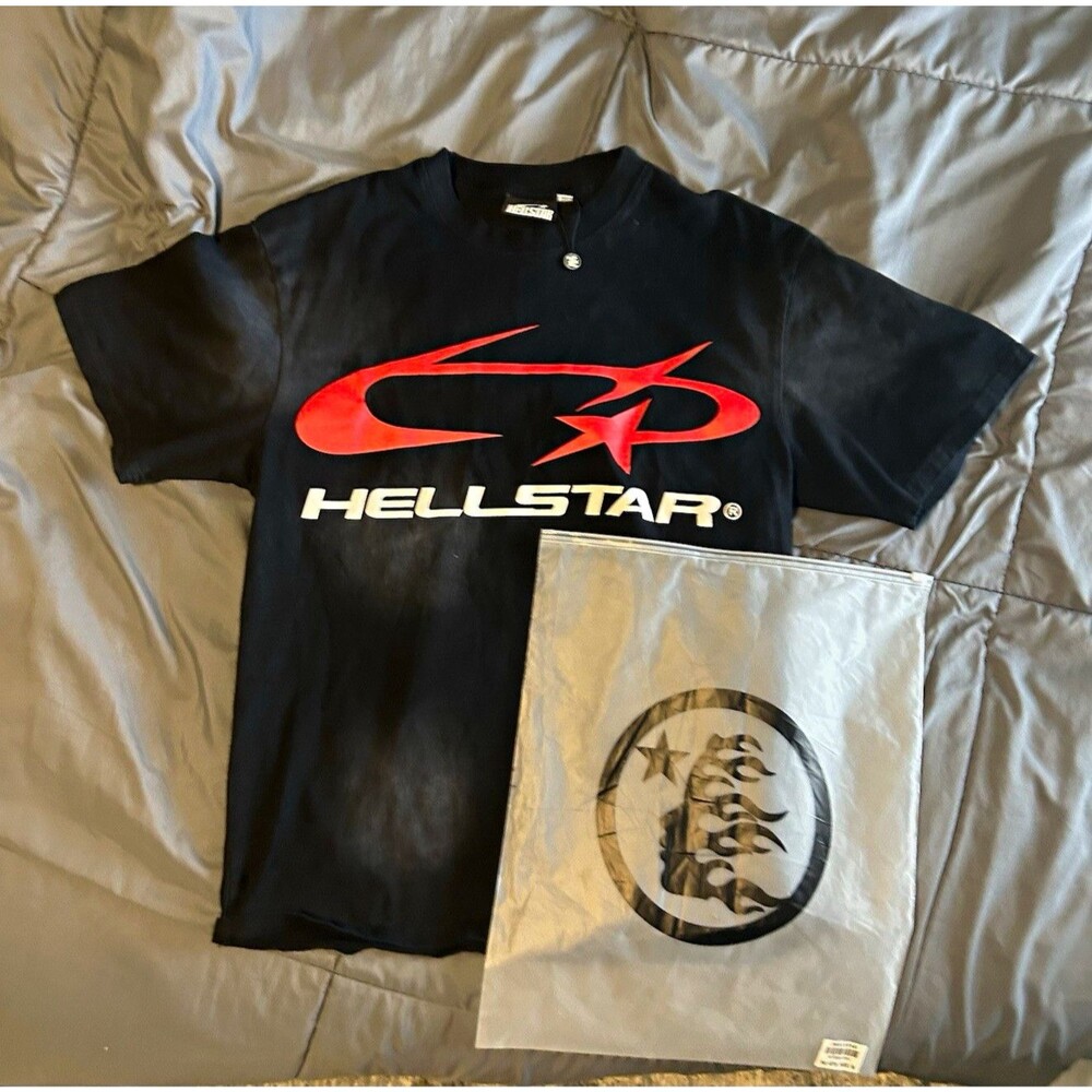 HELLSTAR Men's Black Short Sleeve Crew Neck T-Shirt M Graphic Logo Cotton